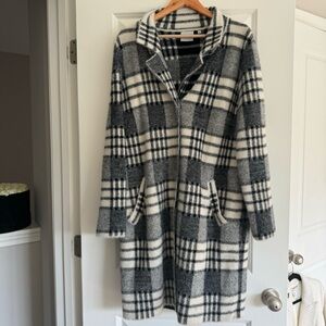 Plaid Long Coat in Black and White
